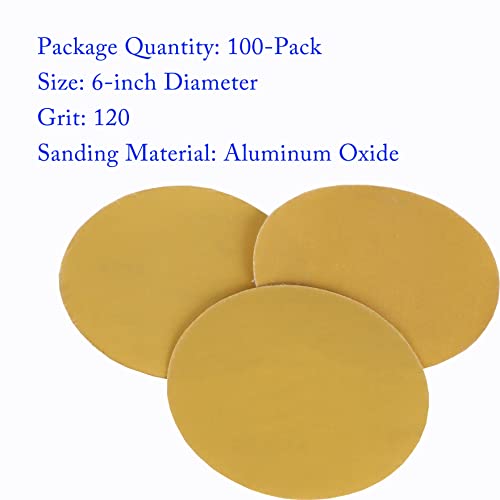 waltyotur 100Pcs Hook and Loop Sanding Discs 6 Inch NO-Hole 120-Grit Sandpaper Sanding Discs Hook and Loop Backing Sandpaper Aluminum Oxide Round for Polishing Accessories - size: 120-Grit, style: 6 Inch