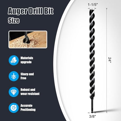 1-1/5" x 24" Auger Drill Bit for Wood,Hex Shank Tri Flute Drill Bit - size: 1-1/5"x24"