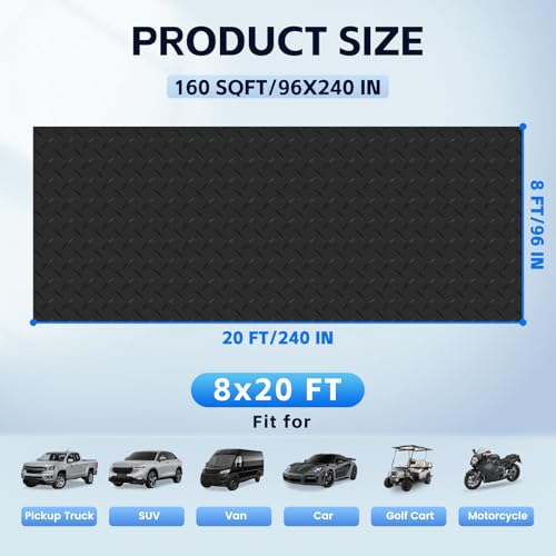 StellarStar 8x20 FT Garage Floor Mat, 2.8mm Thickened PVC Diamond Plate - color: Black, size: 8x20 FT