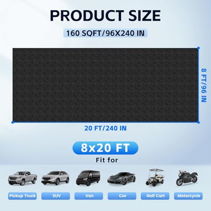 StellarStar 8x20 FT Garage Floor Mat, 2.8mm Thickened PVC Diamond Plate - color: Black, size: 8x20 FT
