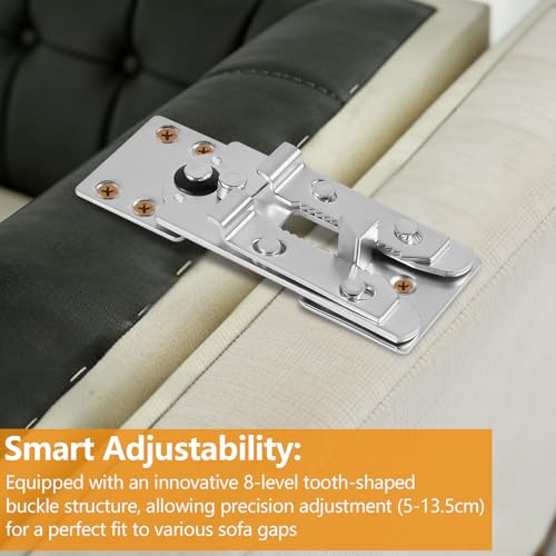 Sectional Couch Connectors,Heavy Duty Interlocking Alligator Sofa Clamps, 2 Pack Metal Anti-Slip Brackets with 20 Screws, Keep Sectional Together Stop Sliding Apart for Kids/Pets,No Tool Needed