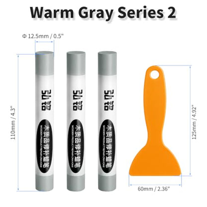 3 Colors Wood Filler Sticks, Warm Gray Series 2, with Scraper - color: Warm Gray 2 Series
