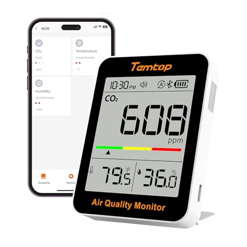 Temtop C1+ Smart Indoor Thermometer Hygrometer with Bluetooth and APP - size: C1+-Temp/Humidity/CO2/AQI