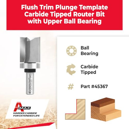 Amana Tool - 45367 Carbide Tipped Flush Trim Plunge Template 1-1/4 Dia x 1-1/2" x 1/2 - size: 1-1/4 Dia x 1-1/2" x 1/2