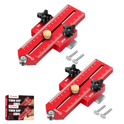 Saker Thin Rip Jig Table Saw Jig Guide, Making Repetitive Narrow Strip Cuts, Fit for 3/4" x 3/8" Slots, for Table Saw Band Saw Router Table(2PCS) - style: Red 2 Pack