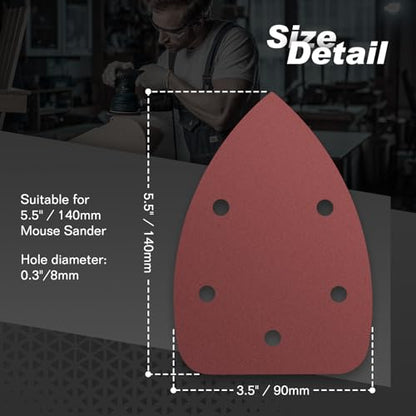 50PCS Mouse Detail Sander Sandpaper, 180 Grits Triangle Sanding Pads, 5 Holes Sanding Sheets Sandpaper Assortment, Sander Pads Sander Paper Mouse Sand Paper for Sanding Polishing - size: 180 Grit