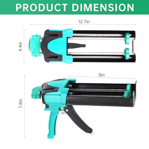 Double Caulking Gun,Dual Epoxy Gun for 400 mL(13.5 fl oz,1:1 Mix Ratio),Manual Dual Component Adhesive Applicator with 9 Pieces Caulk Tools,Green - color: Green
