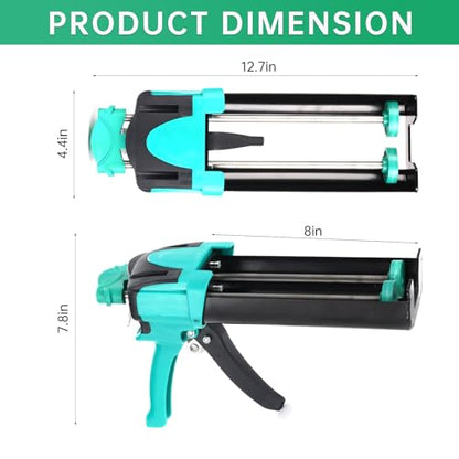 Double Caulking Gun,Dual Epoxy Gun for 400 mL(13.5 fl oz,1:1 Mix Ratio),Manual Dual Component Adhesive Applicator with 9 Pieces Caulk Tools,Green - color: Green