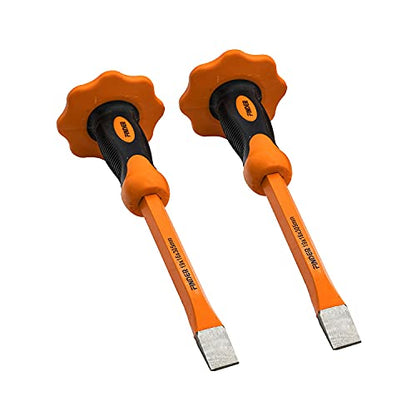 Finder 2PCS 12 Inch Heavy Duty Mason Chisel with Hand Guard, 2 PCS Flat End Chisels, Rock Concrete Mortar Stone Chisel for Demolishing Carving Scaling Breaking Hounding - size: 2 PCS