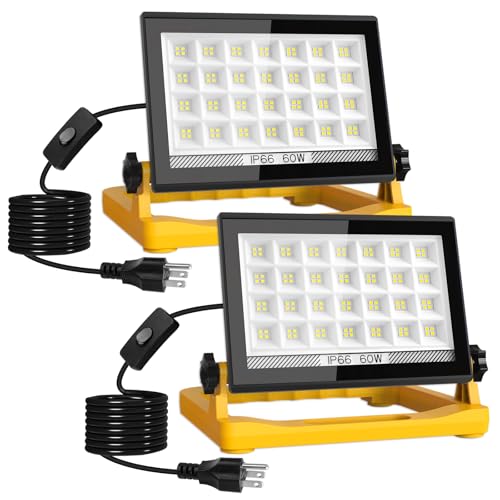 T-SUN LED Work Light with Stand, 60W Portable Flood Light,6000K,2 Pack - size: 2 Pack