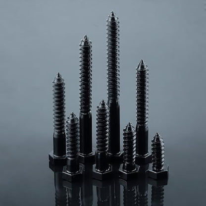 1/2 x 3-1/2" Black Hex Head Lag Screws Bolts (8 pcs), 304 Stainless Steel 18/8, Black Oxide Coated, Partial Thread, Deck Screws, Heavy Duty Hex Head Wood Lag Screws, Fayeploo - size: 1/2 x 3-1/2"
