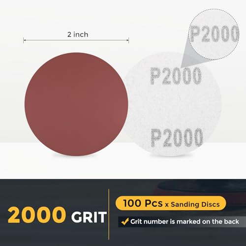 HARFINGTON 100 Pcs 2 Inch Sanding Discs 2000 Grit Red Aluminum Oxide - size: 2 Inch(2000 Grit)