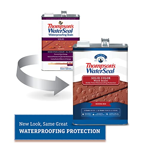 Thompson’s WaterSeal Solid Color Waterproofing Wood Stain and Sealer, Sedona Red, 1 Gallon