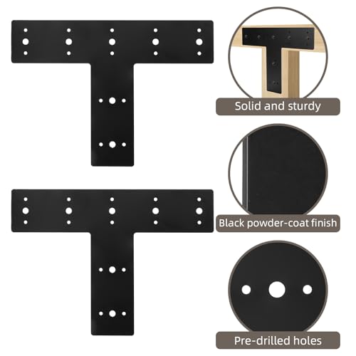 2Pcs T Shape Steel Flat Bracket, 14" X 10" Heavy Duty Mending Plate, T Flat Repair Tie Plate, Connecting Brackets, Repair Joining Fixing Brace with 2 Sets of Screws