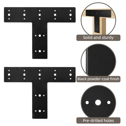 2Pcs T Shape Steel Flat Bracket, 14" X 10" Heavy Duty Mending Plate, T Flat Repair Tie Plate, Connecting Brackets, Repair Joining Fixing Brace with 2 Sets of Screws