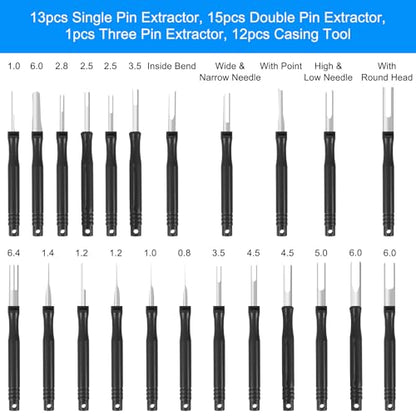 Kikerike Terminal Removal Tool Kit 41 Pcs Depinning Tool Electrical Connector Pin Removal Tool Kit Pin Extractor Tool Set Wire Terminal Release Tool for Automotive Car Household Devices - Black - color: 41 PCS - Black Round Handle