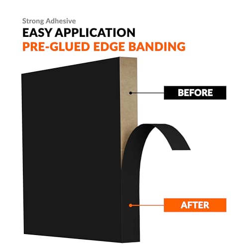 Black Edge Banding 1/2 inch x 25 ft Melamine Iron On Adhesive Edging Cabinet Repair Laminate Shelf Board Countertop Furniture Strip Wood Veneer Tape Trim Peel Stick Cabinet Molding Vinyl PVC Iron - color: Black, size: 1/2 in x 25 ft