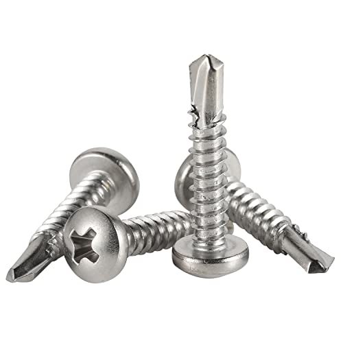 Mellewell #10 x 3/4" (1/2" to 2-1/2" Available) Pan Head Self Drilling Screws, Self Tapping Sheet Metal Screws, 410 Stainless Steel, 100 PCS - color: Silver, size: #10 x 3/4"