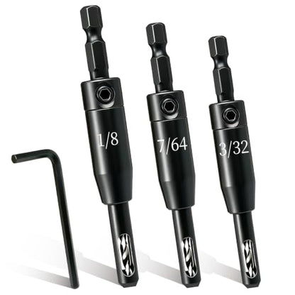 Upgraded Self Centering Drill Bit Set VIX Bits, Cabinet & Door Hinge - color: Charcoal Black, size: 3 Pieces