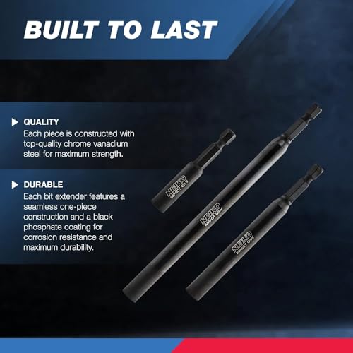 NEIKO 11403A Magnetic Bit Holder Set | 3 Pieces - 2-3/8, 4, and 6| Premium Cr-V Steel | 1/4" Hex Shank Design - style: Bit Holder