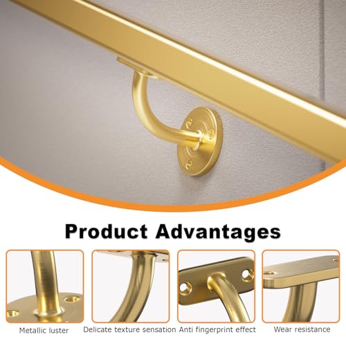 4-Pack Stainless Steel 304 Wall Mount Handrail Bracket for Wood & Metal Stair Railing, Support Flat Surface Square Tube, Satin Gold Finish - size: Stainless Steel 304, style: 4 Pack-GOLD