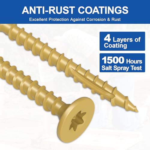 #8 x 2” Deck Screws, 100Pcs Star Drive Wood Screws - color: Yellow, size: 2 Inch