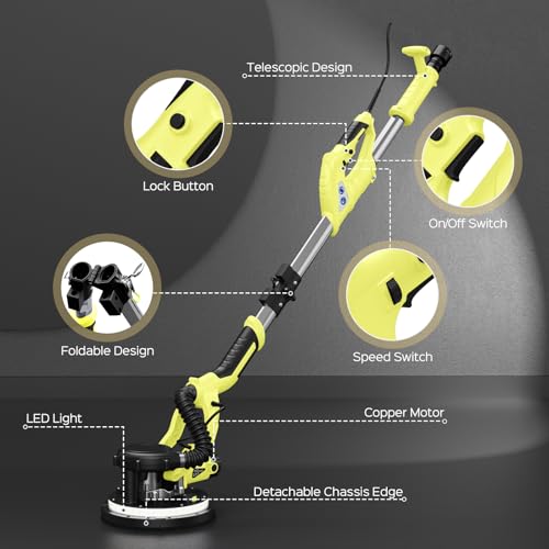 Drywall Sander, 2026 New 8-Amp Drywall Sander with Vacuum Dust Collector - color: Light Yellow