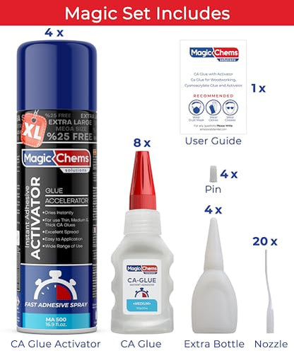 Magic Chems CA Glue with Activator, Cyanoacrylate Adhesive, Acrylic, 4 Pack - size: 4 Pack