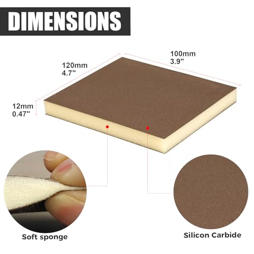 6pcs 120 grit Double-Sided Sponge Sanding Blocks Wet Dry Sandpaper Pad for Wood Metal FurniturePaint, Soft Sanding Block Washable and Reusable - style: 120 Grit 6pcs