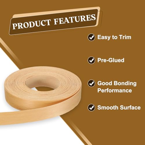 uxcell 3/4 Inch x 26ft Wood Veneer Edge Banding, Pre-Glued Flexible Pine Edging Strips, Iron on with Hot Melt Adhesive Wood Tape for Cabinet Repair and Furniture Restoration - size: 3/4 Inch x 26ft