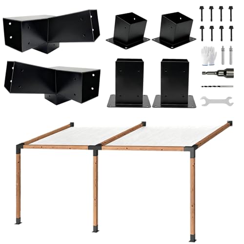 6Pcs 30° Lean Pergola Kit 4x43-Way Slanted Pergola Roof Bracket,Post Base-Angled 4x4 Wood Post Bracket DIY Gazebo Brackets-Hardware Kit for Outdoor Wood Beam Post Sunroom Carport Cabin.