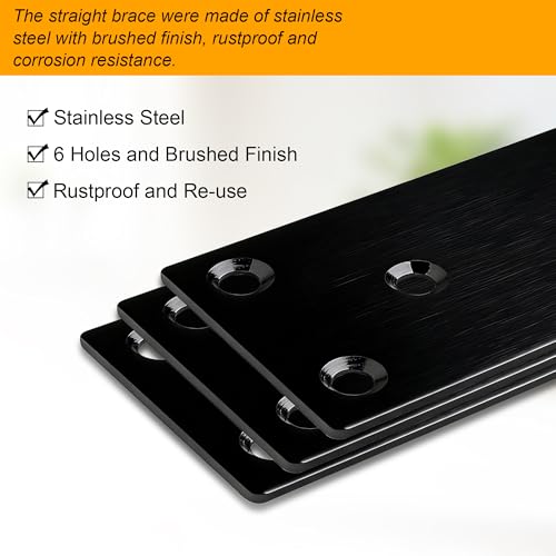 20 Pack Flat Straight Brace Bracket, 4 x 2 inch Black Steel Stainless Mending Plate with Screws, Flat Metal Brackets for Wood Furniture Shelves Repair (100 × 50 mm) - color: Black (4x2 inch)
