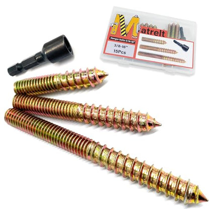 15Pack 3/8-16" Hanger Bolts 3Sizes 2-4 Inch Include1 pcs Hanger Bolt Driver Double Headed Bolts Wood Dowel Screw Self-Tapping Screw for Furniture Screws Wood Screws Double Threaded Rods - size: 3 Size 3/8-16"-14P+Tool