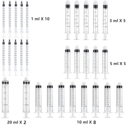30 Pack 1ml, 3ml, 5ml, 10ml, 20ml Glue Dispenser with Accessories and Caps - size: 30 Count (Pack of 1)