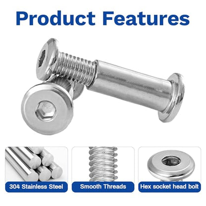 30 Sets M5 x 10mm Stainless Steel Furniture Joint Connector Bolts - size: M5X10-30 Sets