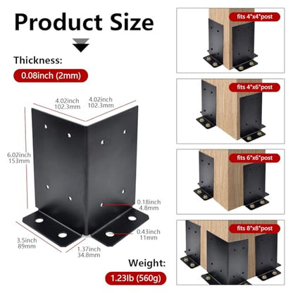 4 Pcs Deck Post Base Bracket,4x4, 4x6, 6x6, 8x8 Adjustable Base Bracket - color: 4x4(4 PACK)