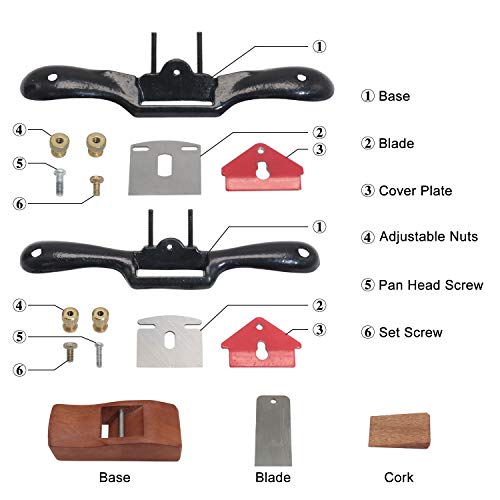 9"/10" Adjustable Flat Spokeshave Set with 6pcs Metal Blades & 1pc Plane