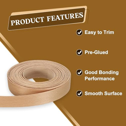 uxcell 3/4 Inch x 13ft Wood Veneer Edge Banding, Pre-Glued Flexible Beech Edging Strips, Iron on with Hot Melt Adhesive Wood Tape for Cabinet Repair and Furniture Restoration - size: 3/4 Inch x 13ft