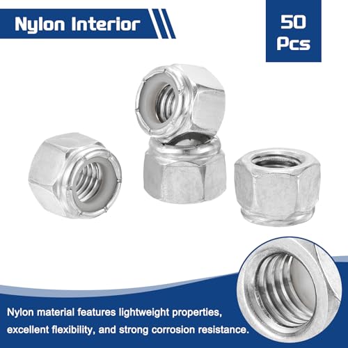50Pcs 1/2"-13 Nylon Locking Hex Nuts 304 StainlessSteel Silver - color: Silver, size: 1/2"-13