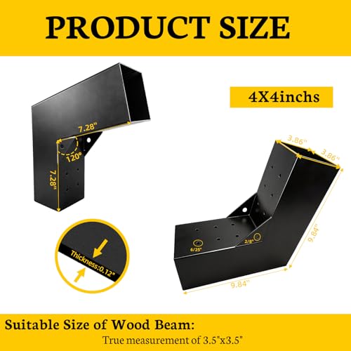30 Degree 2-Way Pegola Bracket,13-Gauge Slant Post Roof Brackets for 4"x4" (Actual:3.5"x3.5") Lumber,DIY Woodwrok Slant Post Brackets for Patio Pergolas,Gazebos,Log Cabin(4Pack) - size: 4x4 inchs