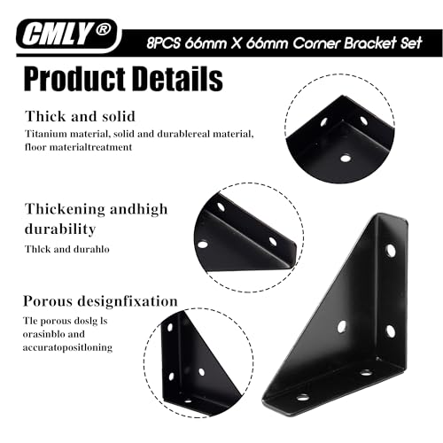 Corner Brace Brackets, 8Pcs 66mm x 66mm Black Corner Braces for Wood - size: Large, style: 8-Pack