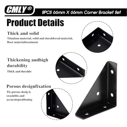 Corner Brace Brackets, 8Pcs 66mm x 66mm Black Corner Braces for Wood - size: Large, style: 8-Pack