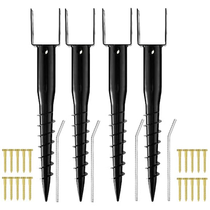 Premium No Dig Ground Anchor Black U-Model Screw in Post Stakes - size: 27"x4"(4 Pack)