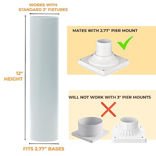 KASTLITE 12" White Aluminum Stub Post for 3" Pier Mount Adapter Fitting - color: White, size: 12" Tall