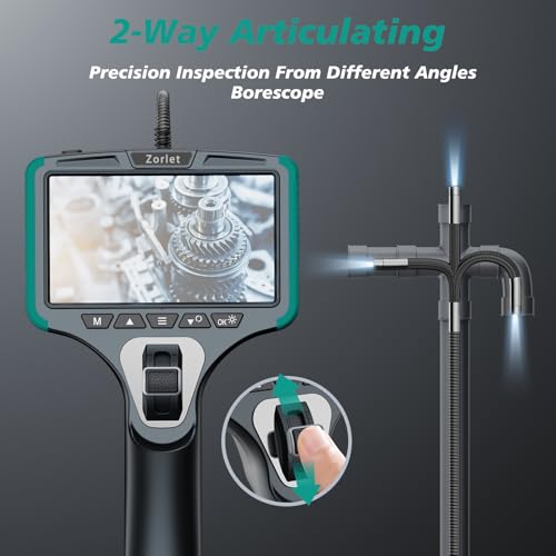 Two-Way Articulating Borescope Camera with Light, Industrial Endoscope Inspection Camera with 0.25 in Slim Articulated Probe, Waterproof Snake Scope for Mechanics & Engine Inspection (Green) - color: Green