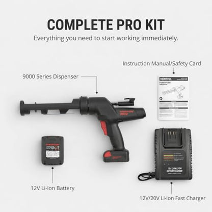 Heavy Duty Caulking Gun | 12V Cordless Drive | 10oz Cartridges 300ml | 450lbs Thrust | No Drip Professional Calking for Painters, DIYers, Automotive, Contractors - size: 10oz / 300ml, style: Cordless 12V (9000 Series)