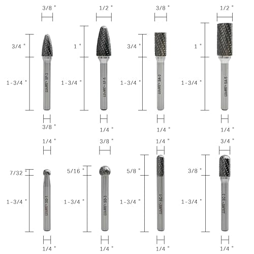 LU&MN Tungsten Carbide Burr Set, 1/4" Shank, 8 Pcs - style: 8PCS -1/4" Shank