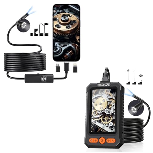 BlueSwan Borescope Camera with Light, 16.4ft Semi-Rigid Cord Snake IP67 Waterproof HD Endoscope Inspection Camera for Automotive Engine, Wall, Pickup Tool Set, Cool Gadgets for Men, Gift for Dad
