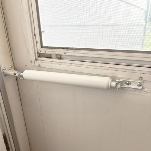 Pneumatic Door Closer Kit for Screen and Storm Doors, Includes Push Button Latch and Protector Chain Spring (White All-in-One, 1 Set) - style: White All-in-One