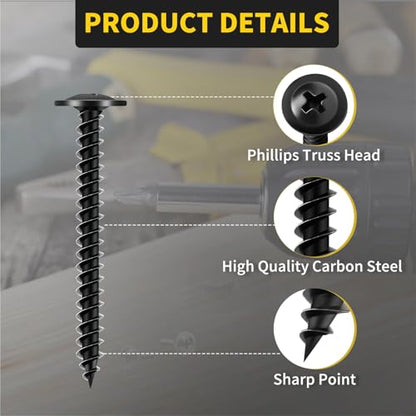 Truss Head Wood Screws #8 x 1-5/8 Inch, 60PCS, FIXLINK Self Tapping Screws - color: Black, size: #8 x 1-5/8"